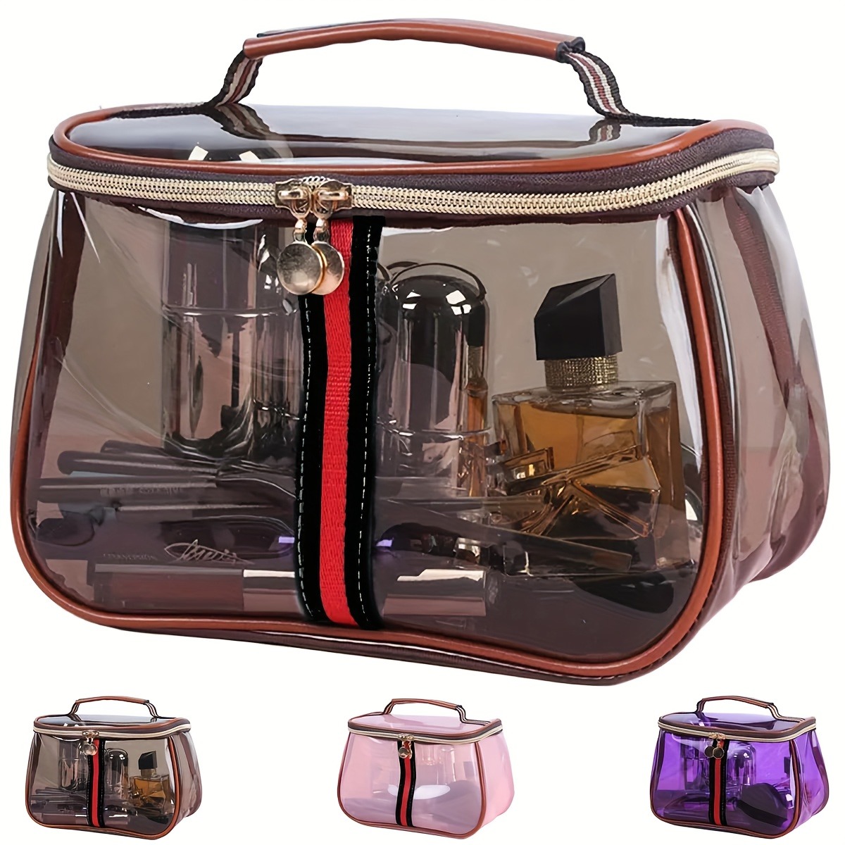 Structured Handbag Top Handle - حقيبة مستحضرات تجميل نسائية شفافة بتصميم