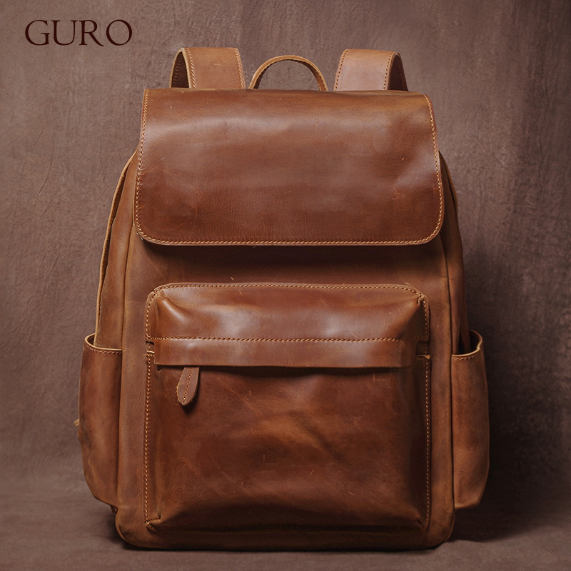 Structured Handbag Top Handle - GURO خمر حقيبة ظهر جلدية حقيقية