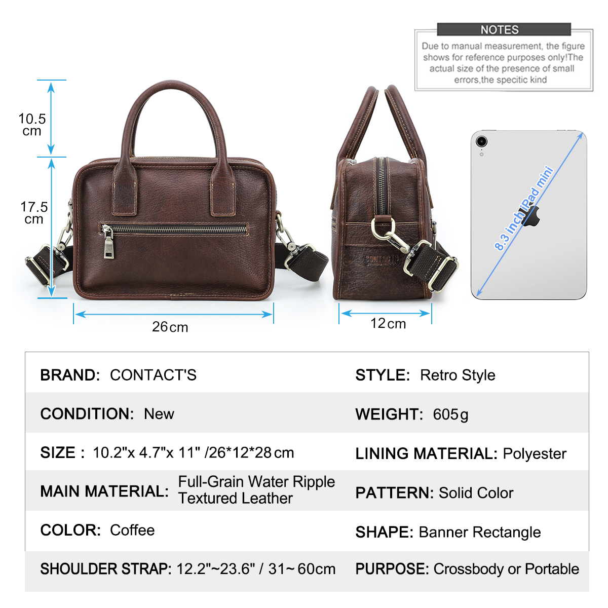 CONTACT'S جلد أصلي للرجال حمل  - مراجعة Luxury Bags Sling وسعره