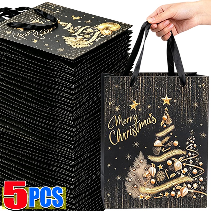 1/5 قطع من أكياس الهدايا السود - مراجعة Luxury Xmas Bags وسعره